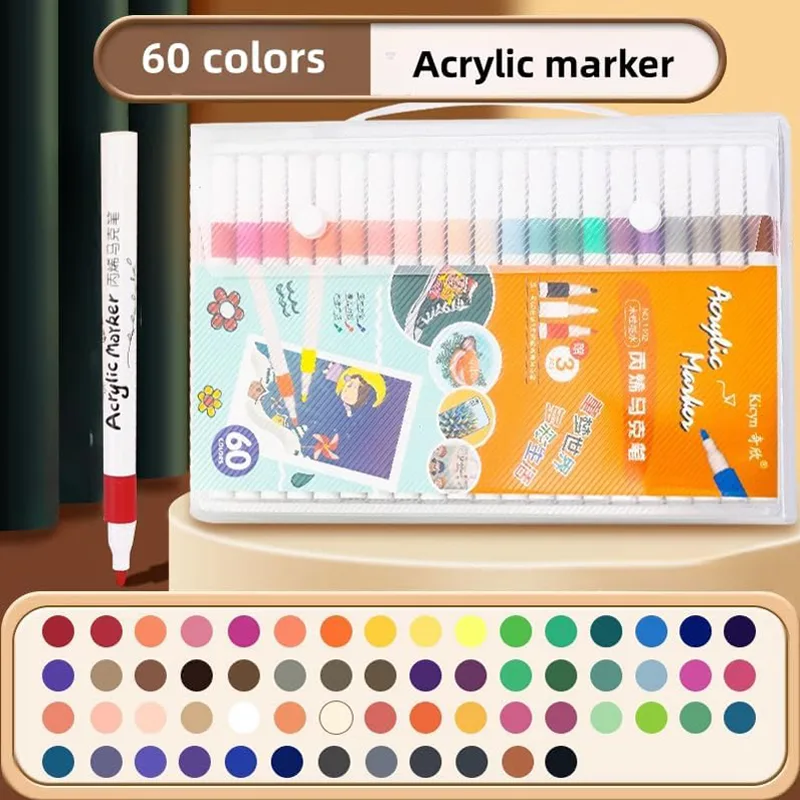 Water-Based Acrylic Marker, Washable, Non-Fading, Dye-Friendly, With Extra-Long-Lasting Acrylic Marker, For Painting, T-Shirts, Mugs, Shoes (60 colors) (1102)